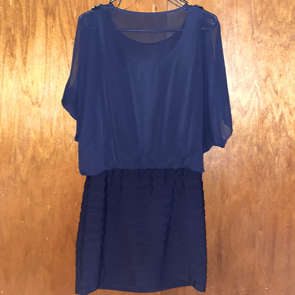 R&M Richards Black Petite 12P Open Shoulder Pleated Dress with Shoulder Bling - Picture 8 of 11